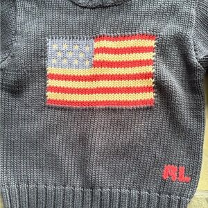 Polo by Ralph Lauren Men's Charcoal Sweater with American Flag